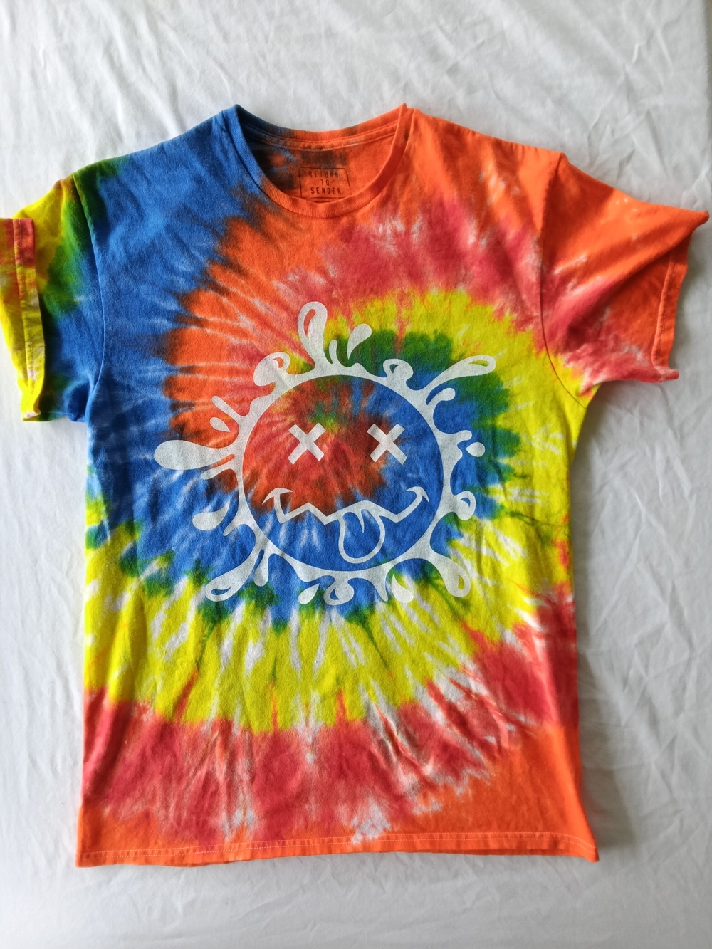 Multicolor Tie-Dye Short Sleeve Tee with White Graphic